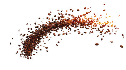 Falling coffe beans isolated on white background PNG