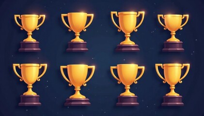 Vector icon set for gaming trophies and awards, trophy, badge, medal