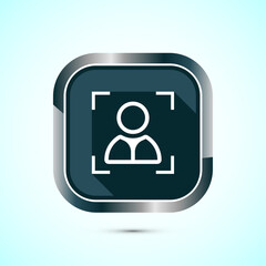 Face recognition icon design illustration, Face scanning sign, biometric icon, Gray color shadow button design