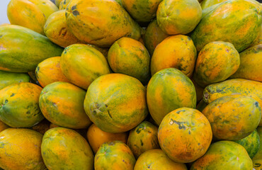 close up on fresh papaya in pile