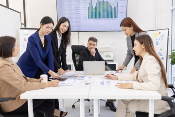Group of business teamwork working together in meeting room of the workplace concept.