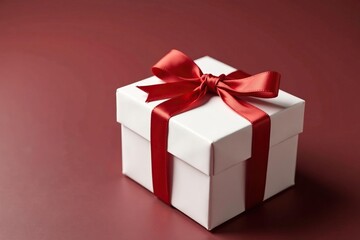 Small white box with red ribbon tied around it, decoration, wrapping