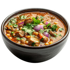 A Bowl of Pakistani Haleem Rich and Spicy Wheat Soup Isolated on Transparent Background