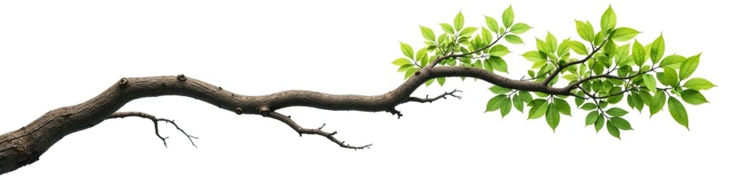 Twisted tree branch isolated on white background, nature, greenery