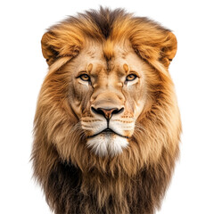 Obraz premium Majestic Lion Portrait: A close-up headshot of a stunning male lion, showcasing his thick, flowing mane, piercing gaze, and the raw power and beauty of the king of the jungle.