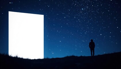 Fototapeta premium White square silhouette against starry night sky, nebulas, galaxy background, celestial bodies