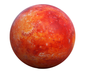 A vivid close-up of Venus, showcasing its fiery, volcanic surface. Red hues dominate the image