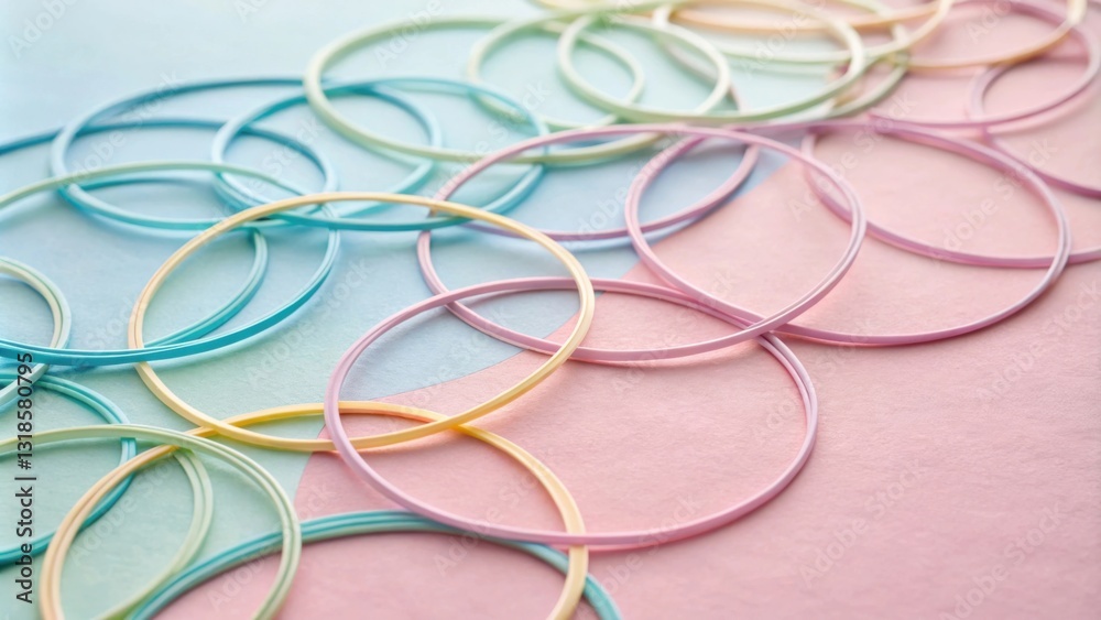 Poster A colorful abstract composition with a minimalist aesthetic, featuring delicate, overlapping circles arranged on a pastel backdrop.