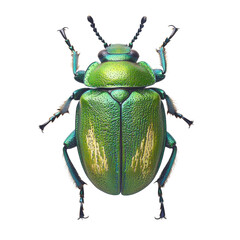 Vibrant Green Beetle Macro Shot on transparent Background.