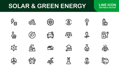 Solar and Green Energy Icons Set. Clean, Renewable Power and Sustainability Icons for Modern Projects