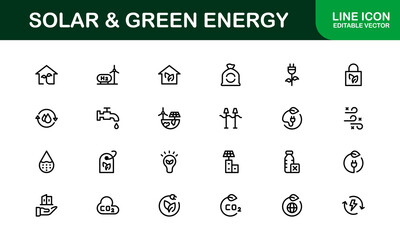 Solar and Green Energy Icons Set. Clean, Renewable Power and Sustainability Icons for Modern Projects