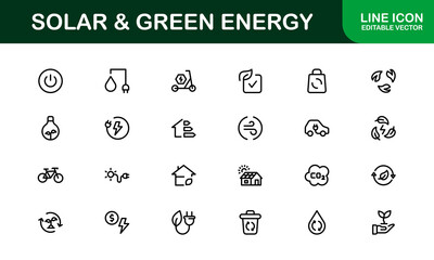 Solar and Green Energy Icons Set. Clean, Renewable Power and Sustainability Icons for Modern Projects