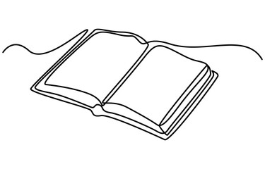 Continuous one line drawing of book opening vector graphic illustration