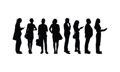 Queue Concept Silhouettes of People Standing in Line for Daily Activities.