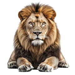 Fototapeta premium Regal Lion: A majestic lion with a magnificent mane and captivating gaze sits in a state of regal poise, embodying the essence of strength and leadership.