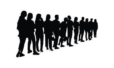 Silhouettes of People Standing in Line for Office Work or Banking Services.