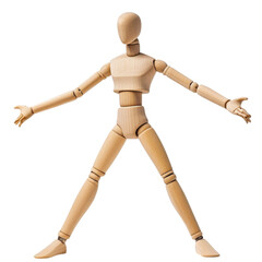 Wooden Mannequin Art Concept Pose on transparent Background.