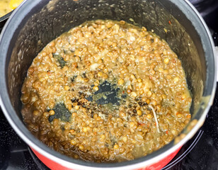 Healthy food. Nutrition. Cooking lentils home-style. 