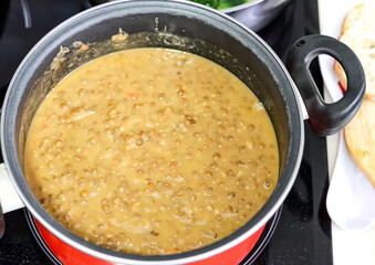 Healthy food. Nutrition. Cooking lentils home-style. 