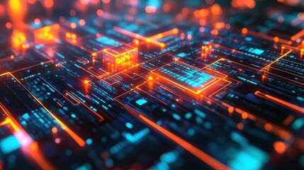 Obraz premium Digital Circuit Network in Action