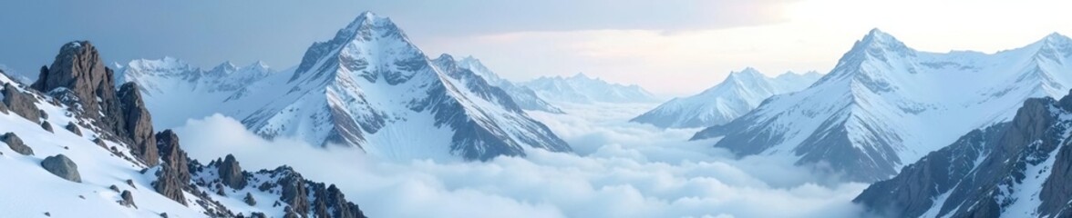 Fototapeta premium Felswand Fellwechsel with snow-covered peaks and misty atmosphere, scenery, rocky, terrain