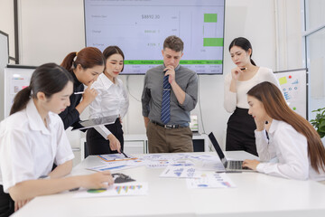 Fototapeta premium Group of Creative team sad and depressed, Worry team, Unhappy business team.