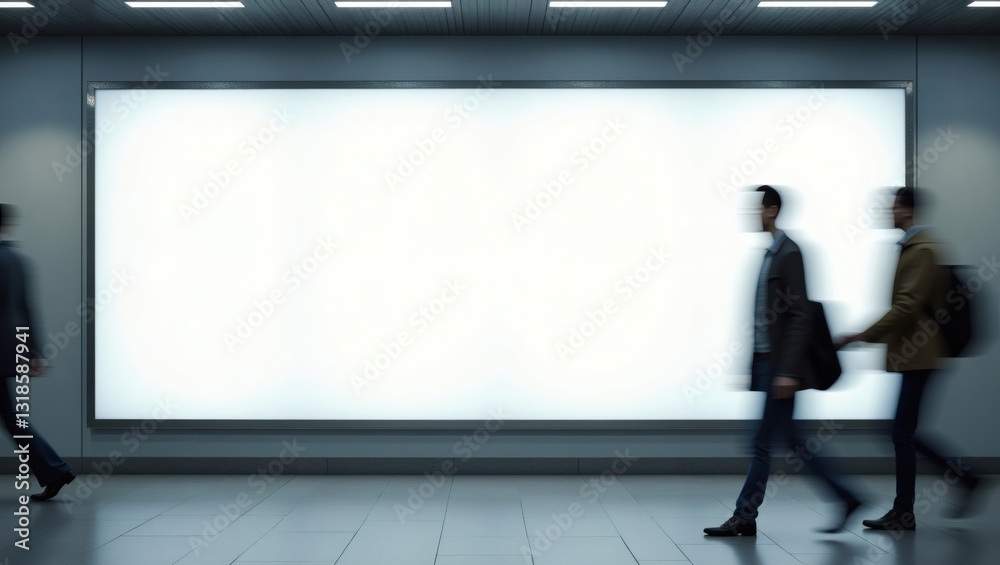 Aufkleber motion blur of people walking in front of a large blank billboard