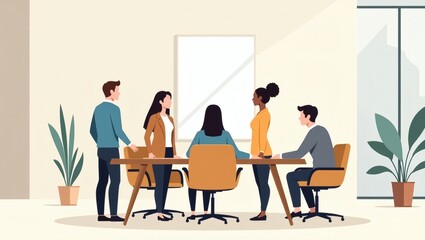Fototapeta premium a group of diverse business people gathered around a table in an office setting. They are in a meeting and discussing a new project