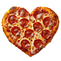 Delicious Heart Pizza Romantic Food on transparent Background.