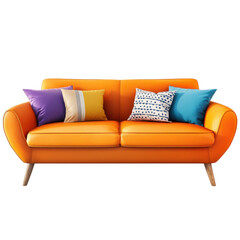 Fototapeta premium Vibrant Orange Couch Living Room on transparent Background.
