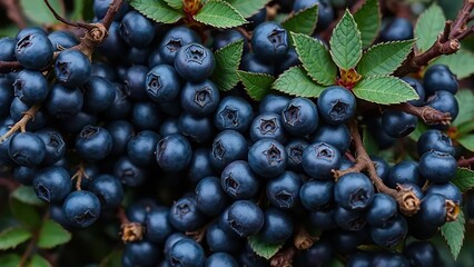 Dark blueberries nestled among dense thorny branches, dark, branches, blueberries