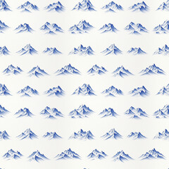 Fototapeta premium Hand-drawn seamless pattern with blue mountain illustrations