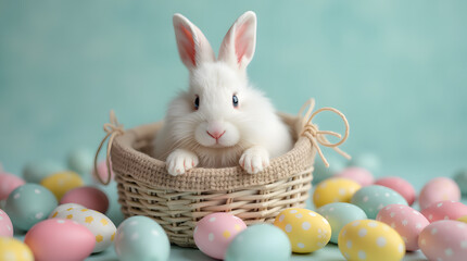 Adorable Easter Bunny with Colorful Eggs