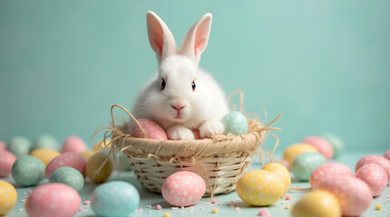 Adorable Easter Bunny with Colorful Eggs