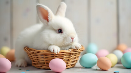 Adorable Easter Bunny with Colorful Eggs