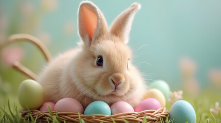 Adorable Easter Bunny with Colorful Eggs