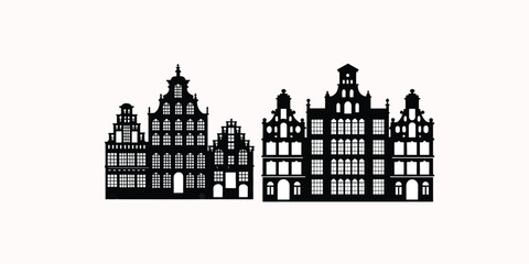 Obraz premium Print Laser cutting building of Amsterdam style. Urban abstract white background. Laser cut silhouette.