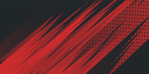 Fototapeta premium Abstract Red and Black Dynamic Halftone Pattern with Sharp, Angled Lines Creating a Striking Modern Design for Backgrounds or Overlays