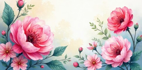 Intricate watercolor floral composition, soft hues , pretty, pattern, invitation