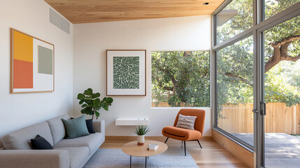 Fototapeta premium Bright and cozy modern living room with natural light and stylish design