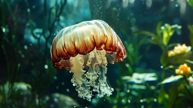 Graceful jellyfish drifting serenely in tranquil waters, a mesmerizing underwater ballet