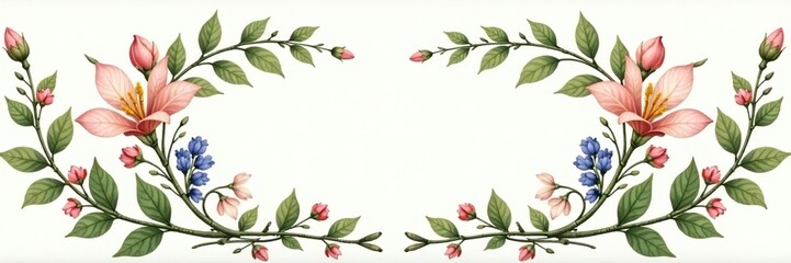 Fototapeta premium delicate laurel wreath with vines and flowers, greenery, flowers