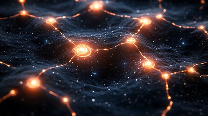 A seamless data grid with softly glowing lines and dynamic floating graphs.