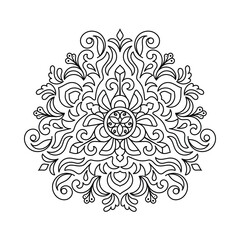 Elegant Floral Mandala Intricate Line Art for Coloring Books, Henna, Tattoos, Ornamental, Boho, Spiritual and Symmetrical Design for Mindfulness and Healing