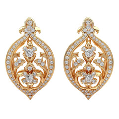 Elegant Gold Diamond Earrings on transparent Background.