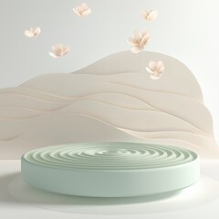 Obraz premium Minimalist podium with soft green and beige design in serene indoor setting