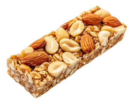 Nutty granola bar, isolated on transparent background
