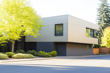 Modern architectural design of a house surrounded by greenery during daytime