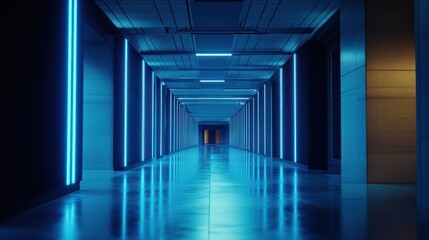 Fototapeta premium Futuristic Neon Corridor: A 3D Render of a Sci-Fi Hallway
