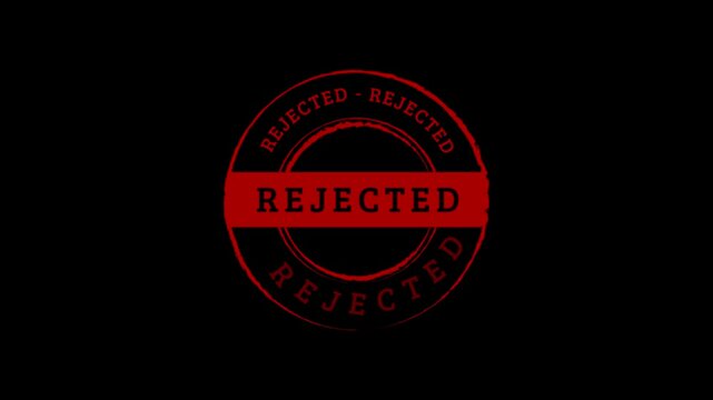 Rejected stamp denied refused seal disapproved mark badge animated alpha channel transparent background 4K resolution animation